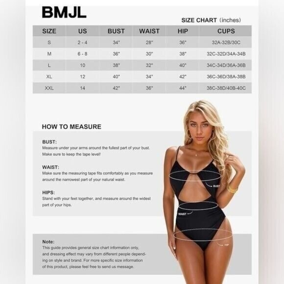 BMJL Womens Medium One Piece Swimsuit Black V Neck Cutout High Cut Tummy Control - Picture 4 of 4